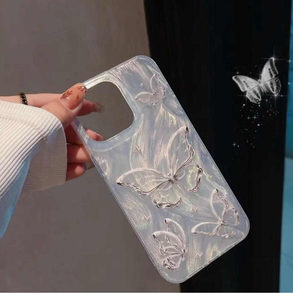 Iridescent pearl butterfly iPhone 15 pro case